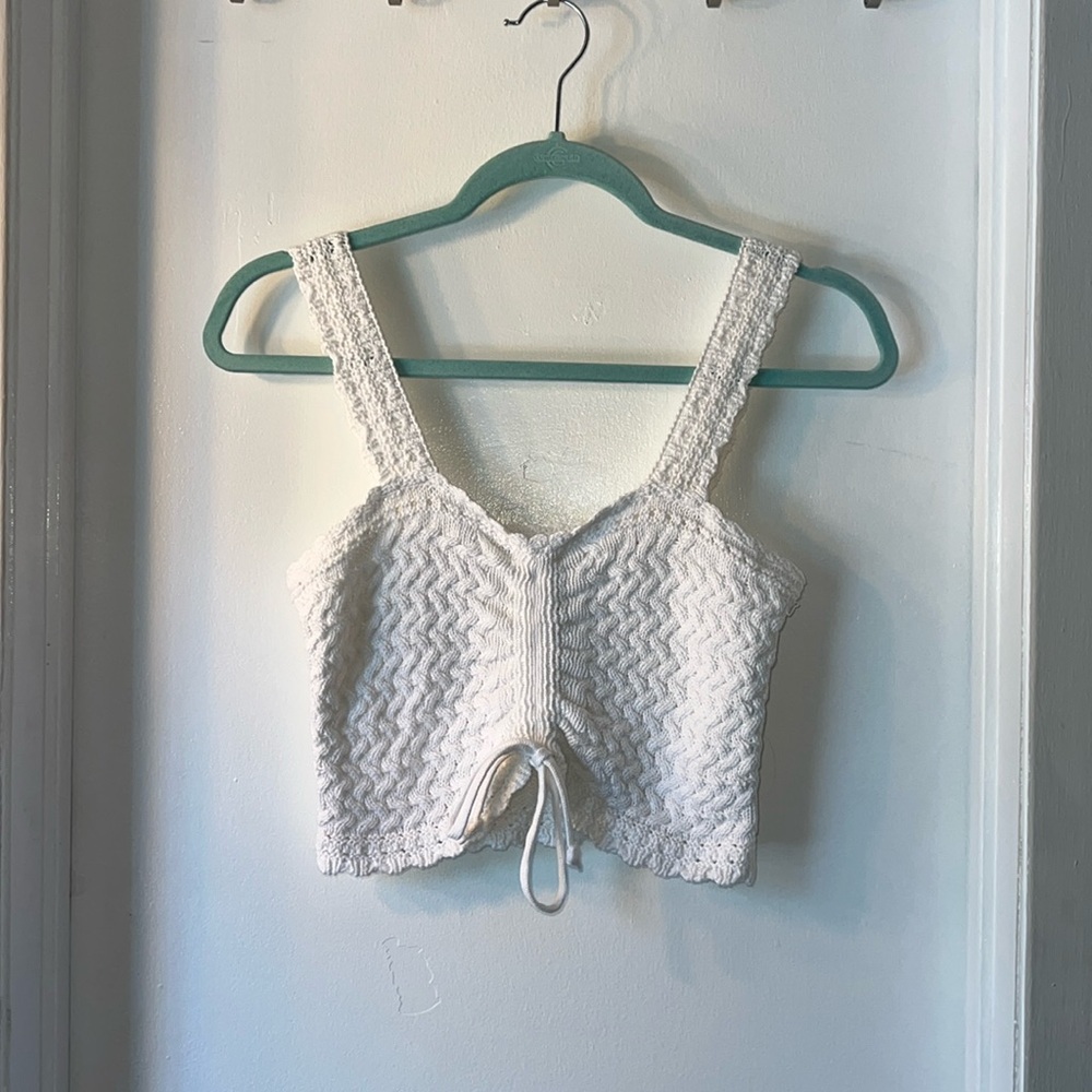 Hollister white adjustable cinch cropped knit cotton tank top size XS